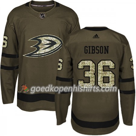 Anaheim Ducks John Gibson 36 Adidas 2017-2018 Camo Groen Authentic Shirt - Mannen